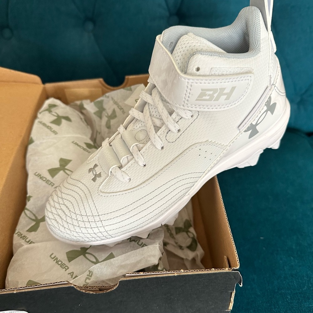 Under Armour Bryce Harper Baseball Cleats in White.